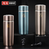 思宝保温杯男女士泡茶不锈钢杯子车载便携带滤网茶杯办公商务水杯双龙 A2珍珠黑_350毫升