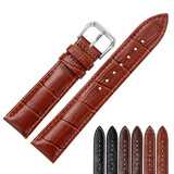 世辉真皮表带男适用浪琴天梭精工天王坤格飞亚达卡西欧牛皮针扣手表带 棕色棕线银扣 接口宽度20mm