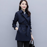 牵黛流行百搭风衣外套女2022春秋季新款韩版减龄系带收腰显瘦小个子上衣休闲长袖风衣女 藏青 L