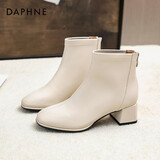 达芙妮 马丁靴秋冬款单靴法式时尚小短靴女白色加绒瘦瘦靴女 米白色 36