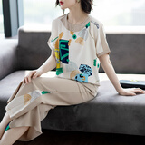 啄木鸟（TUCANO）妈妈休闲时尚短袖套装2024夏季新款中老年女洋气质夏装40岁两件套 绿色套装 3XL (建议115-130斤)