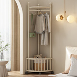 密林转角衣架落地卧室挂衣架多功能家用客厅轻奢晾衣架简易衣帽架 奶油白-转角【置物篮+万向轮】