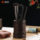 檀源（Tanyuan）黑檀木茶道六君子套装高端礼盒装家用功夫茶艺养壶笔茶刀茶具配件 黑檀云水禅心七君子【木】