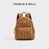 CHARLIE&KELLI CK品牌包包女款书包双肩包女士2025年妈咪背包大容量实用礼物女 棕色小号【代写贺卡 品牌礼袋】