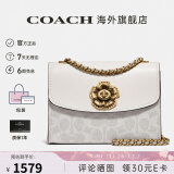 COACH蔻驰女包奢侈品大牌女士轻奢包包单肩斜挎小方包山茶花 【保税仓发货】浅卡其配白