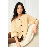 伊芙丽（eifini）蒋欣代言圆领慵懒粗线针织开衫外套秋季新款舒适百搭通勤女上衣 黄色 M 160/85CM108斤-120斤