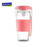 GLASSLOCK韩国耐热钢化玻璃水杯少女便携杯子带盖泡茶杯牛奶杯 450ml粉色