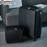 韵玉轩 行李箱男前置开口拉杆箱小型登机箱商务出差女士旅行箱潮流时尚万向轮密码箱结实耐用加厚皮箱子 A08经典黑子母 20英寸【可放15.6寸笔记本 】