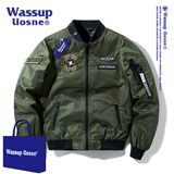 WASSUP UOSNE潮牌ma1飞行员夹克男女款美式大码棒球服休闲双面穿飞机刺绣外套 9987J军绿 XL （建议120-135斤）