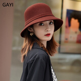 JIASHENGXI羊毛渔夫帽女冬季日系时尚帽子女秋冬百搭圆脸合适韩版潮洋气盆帽 砖红色 可调节
