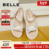 百丽（Belle）厚底增高休闲凉鞋女商场同款柔软凉鞋A9W1DBL4 米白 36