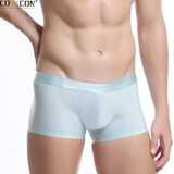 COCKCON男士平角裤冰丝一片式无痕内裤男夏季超薄低腰性感透气速干四角裤 浅蓝色 L