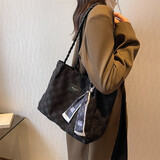 京智 秋冬新款大容量包包女休闲百搭帆布单肩包高级质感上课通勤托特包 黑色