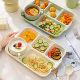 佩尔森陶瓷分格餐盘大人家用减脂月子餐分隔食堂孕妇儿童早餐分餐盘餐具 【奶油色】分餐盘+双耳碗