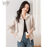 初申春秋针织衫女时尚翻领双拉链厚款针织开衫毛衣外套上衣S13KZ1556