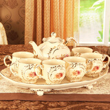 梵莎奇欧式茶具套装英式下午茶咖啡具陶瓷茶壶水壶茶杯八件套装小奢华 芙蓉茶具-(礼盒装) 8件