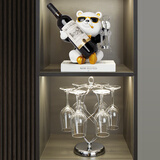 新饰名居现代轻奢高档红酒架酒柜装饰品摆件客厅装饰乔迁新居礼品 西装暴力熊+红酒杯架套装