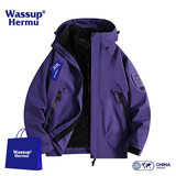 WASSUP HERMU官方三合一冲锋衣男女秋冬季大码石墨烯抓绒保暖内胆户外登山外套 深紫色 L （推荐110-130斤）
