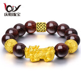 庆怡小叶紫檀黄金貔貅999足金守护串珠金珠手串金饰送爸爸生日礼物 15mm紫檀+1貔貅+2珠 约5.7g