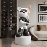 吉召轻奢高档光剑暴力熊大摆件落地式客厅家居装饰品网红潮玩手办公仔 炫酷黑光剑熊+底座