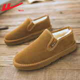 回力（Warrior）官方棉鞋冬季男鞋雪地靴户外棉拖一脚蹬面包鞋情侣豆豆鞋 卡其40