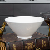 红牡丹景德镇骨瓷饭碗家用陶瓷斗笠碗釉下彩大号吃面碗简约沙拉碗泡面碗 纯白6.5英寸斗笠面碗1个