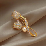 伊黛儿轻奢满钻郁金香胸针女新款潮高档别针固定衣服胸花配饰生日礼物女 郁金香胸针XZ0449