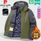皮尔卡丹冲锋衣男加绒加厚秋冬季棉服爸爸装中老年人棉衣外套男羽棉袄绒服 军绿色（升级版加绒加厚） XL 【适合110-130斤】