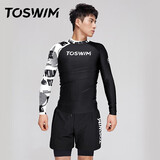 TOSWIM男士泳裤长袖泳衣沙滩冲浪温泉套装防尴尬游泳裤 炫黑字母XL