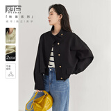 对白（DUIBAI）气质立领短款风衣外套女2026春装新款抽绳高级感通勤夹克 静谧黑 M