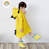 彩虹房子 国潮儿童雨衣卡通雨披上学户外防水雨披EVA小恐龙防滑加厚雨鞋 雨衣M(身高88-95cm) 黄色恐龙系列