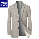 罗蒙（ROMON）高端休闲西服男2025春秋季轻便外套中青年商务修身西装仿亚麻 灰咖 XL 180 130斤左右