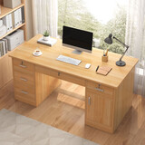 人文成家电脑桌台式简约办公书桌家用写字台桌办公室桌椅套装成人工作桌子 【豪华五抽带柜】橡木色140*60cm