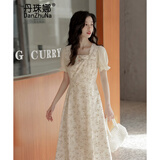 丹珠娜蕾丝连衣裙女装2024春季新款碎花裙温柔法式复古方领长裙子女早春 蕾丝连衣裙6230 XL