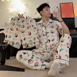 TULX睡衣男士夏季三件套装卡通可爱休闲日系熊猫棉大码外穿家居服 小新表情包短袖+短裤+长裤 L 男建议100-120斤