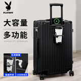 花花公子（PLAYBOY）行李箱旅行箱拉杆箱男女学生出差旅行万向轮登机密码箱大容量箱子 黑色 20英寸