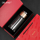 德琅（DELANG）德国品牌水晶杯双层玻璃杯商务办公茶水分离杯男女高档茶杯320ml 茶水分离杯8006-玫瑰金-礼盒装