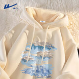 回力（Warrior）卫衣男女同款冬季保暖加绒衣服情侣高级感运动连帽外套 浅米 M 