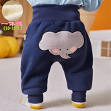 栀洁宝宝裤子秋冬外穿1岁婴儿加绒屁屁裤冬装男小童加厚PP裤保暖棉裤 藏青色大象一体绒 适合18-8度 90 cm