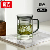 富光玻璃杯茶杯男女办公带把花茶杯茶水分离过滤泡茶杯子家用水杯 青灰色-玻璃把手+自带内胆400ml