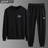 JEEP SPIRIT吉普卫衣男t恤长袖裤子男卫衣男春秋运动套装两件套男装春装男装 黑色-束口 XL 110-130斤