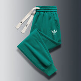 三叶草贝壳头秋冬新款男士纯棉运动裤大码针织时尚白色卫裤宽松加绒休闲长裤潮 绿色春秋款 L 建议体重110-130斤