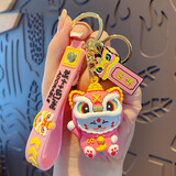 宿礼新年钥匙扣吉祥物国潮醒狮招财猫女可爱书包挂件公仔汽车钥匙链 国潮醒狮招财猫粉色