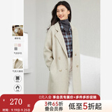 梵希蔓含绵羊毛西装式呢大衣女秋冬高级感双排扣长款过膝毛呢外套 50690 浅咖色 L