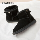 意尔康女靴雪地靴女冬季加绒保暖厚底休闲棉鞋时尚通勤百搭中筒靴子 黑色 加绒 36