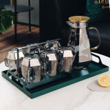 格娜斯（CRISTALGLASS）玻璃杯水杯家庭套装泡茶杯家用高颜值带把杯子钻石轻奢杯具水具 钻石杯6只+杯架+墨绿盘+金色盖壶