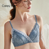 Carey Kay内衣无钢圈聚拢加厚法式轻奢大胸显小薄款调整型美背少女文胸套装 灰蓝色(适合AB杯2CM中厚款) 80=36