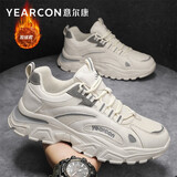 意尔康运动鞋男秋冬季厚底老爹鞋加绒保暖厚底棉鞋 E54209203 米白 42