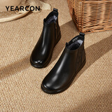 意尔康皮鞋坡跟妈妈鞋简约链婆婆鞋加绒保暖女靴 07636W 黑色 37 