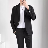 凡迪时尚（FANDISS）西装男坠感休闲西服套装男韩版痞帅轻熟小西装外套装西装小西服 黑色【二件套】西装+西裤 M（110-125斤左右）